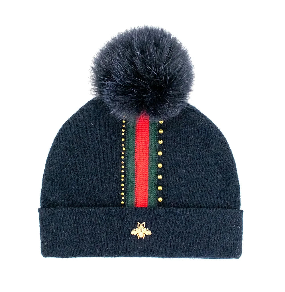 Boys navy pom pom hat sales