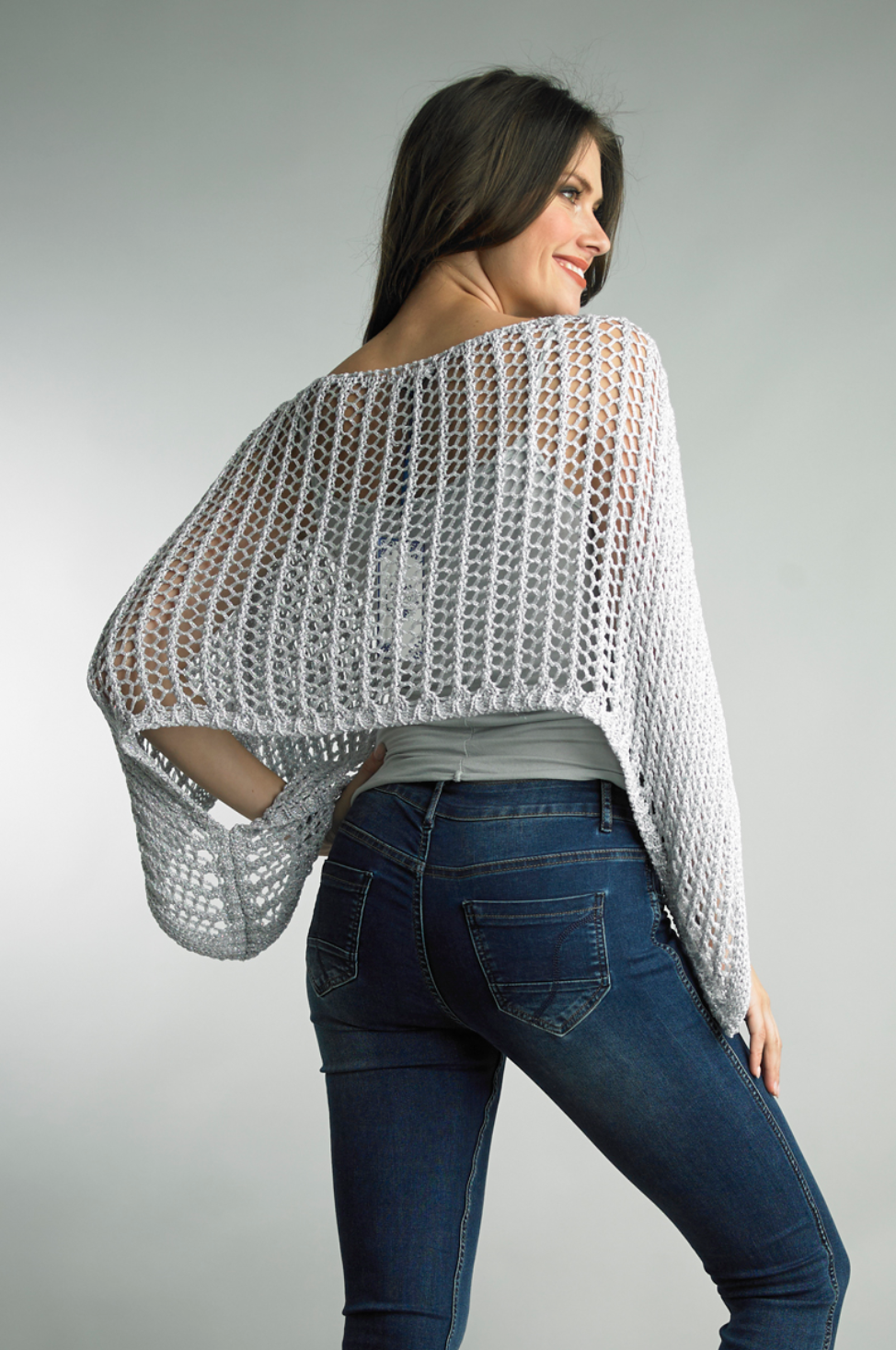 Cali Crochet Sweater, Silver