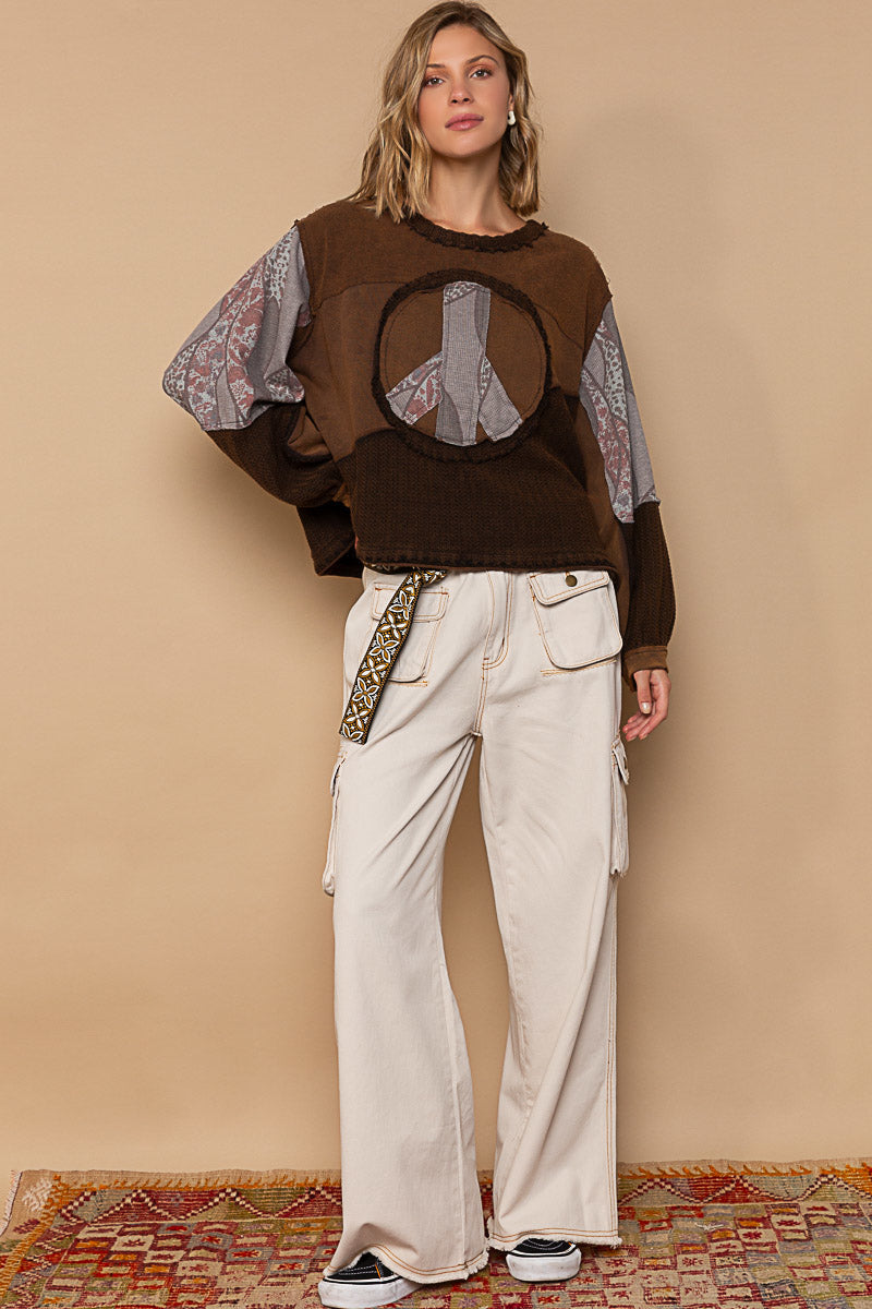 Peace Patchwork Pullover, Brown