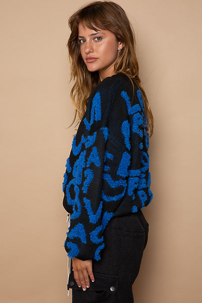 Peace & Love Crop Sweater, Black/Blue