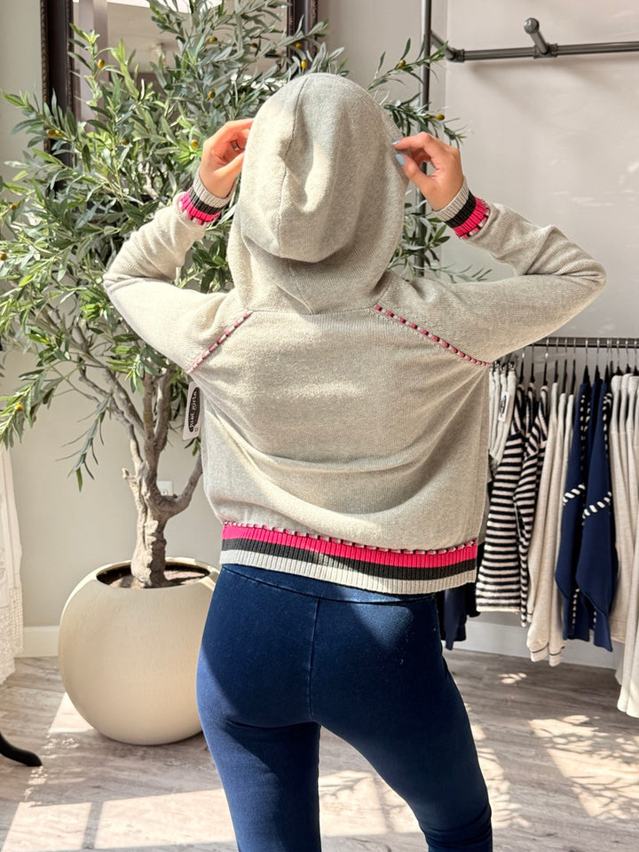 The Pink Piping Grey Zip Hoodie