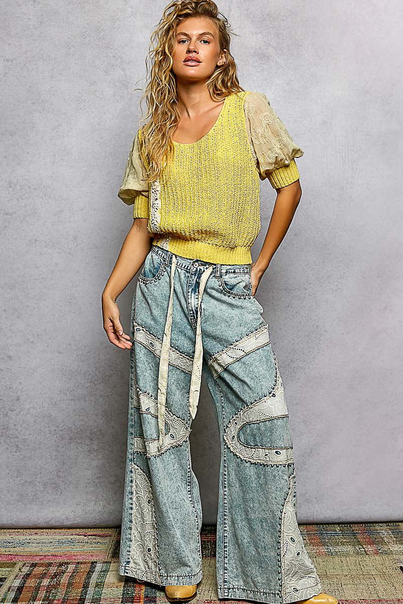Free Spirit Lace Wide Leg Denim