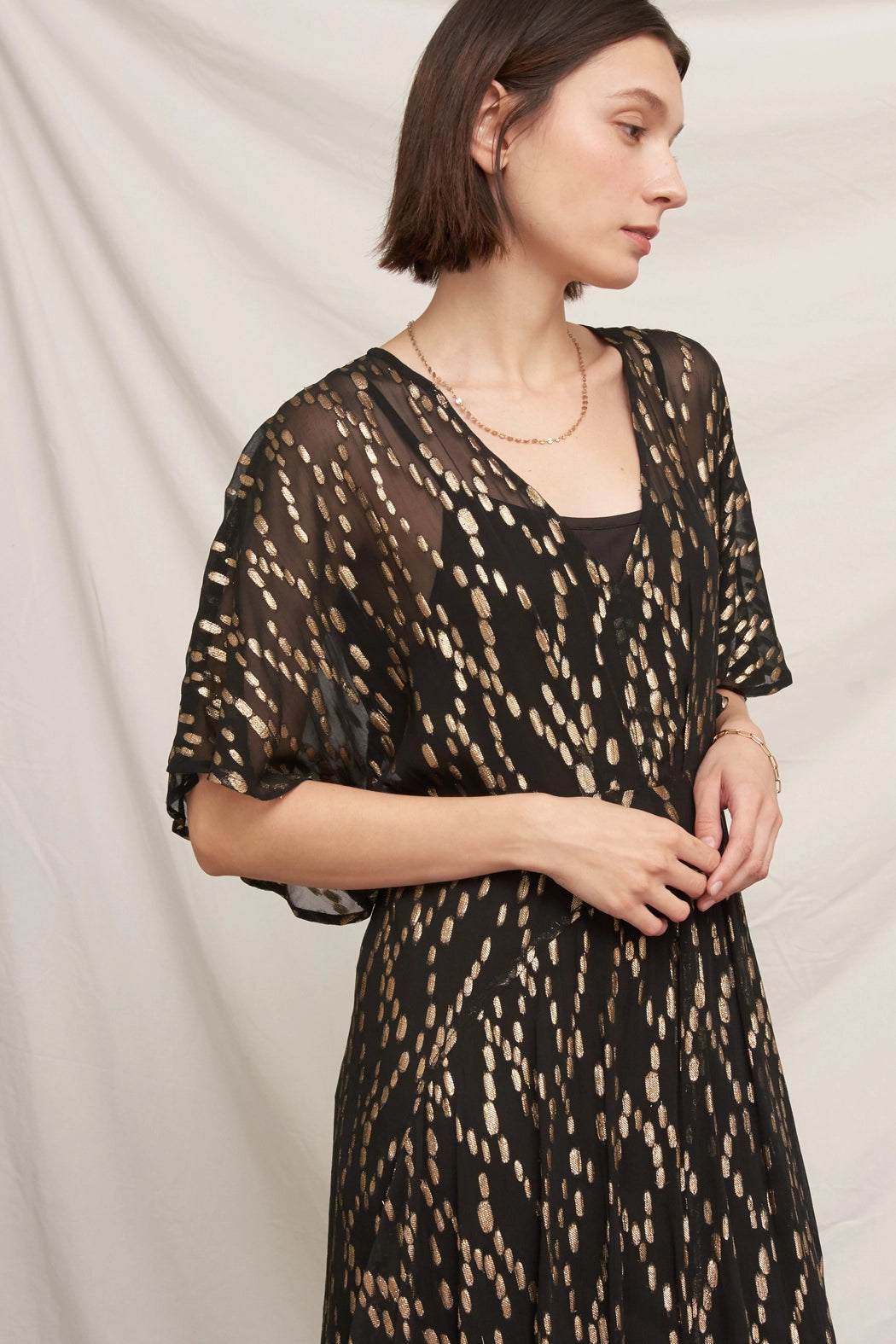 Celeste Lurex Maxi Dress in Black Gold, view 8