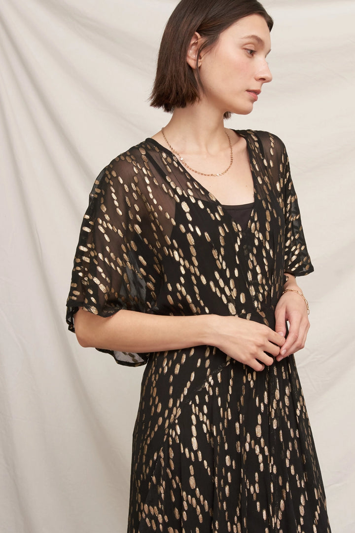 Celeste Lurex Maxi Dress in Black Gold, view 8