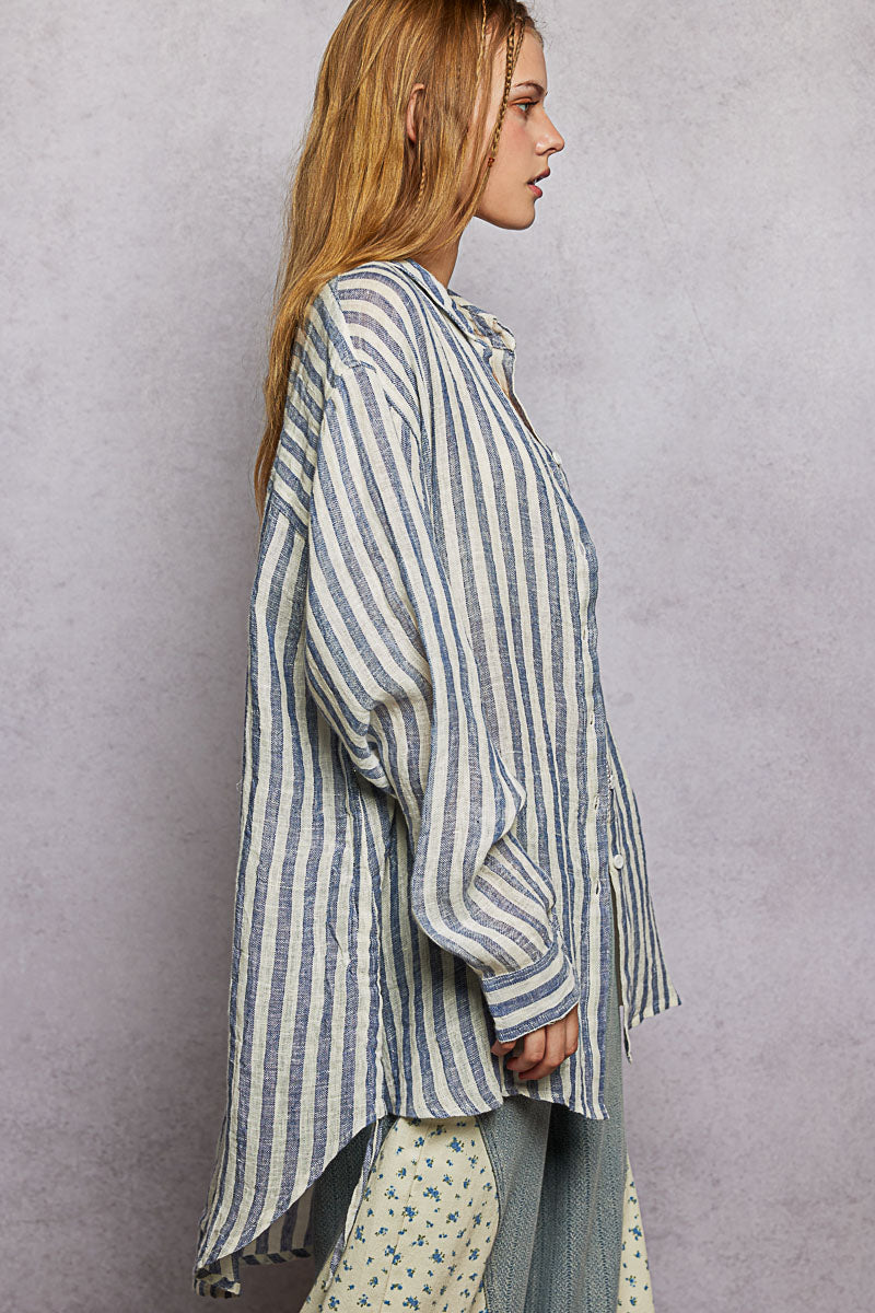 Maya Oversized Striped Linen Shirt