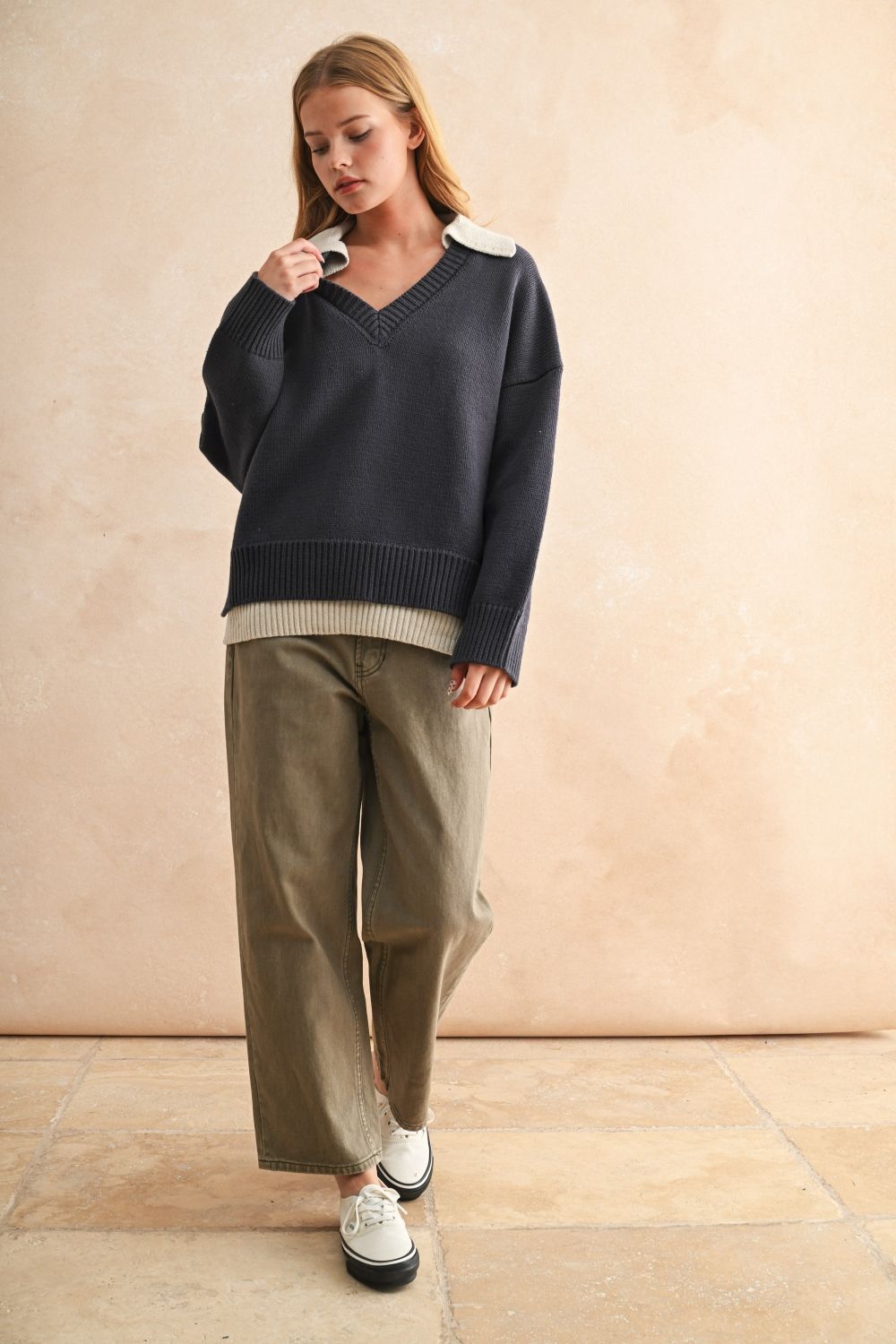 Oxford Layered V-Neck Sweater