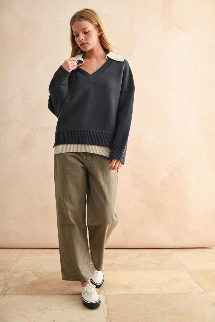 Oxford Layered V-Neck Sweater
