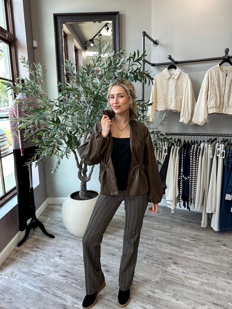Cognac Cinched Leather Jacket