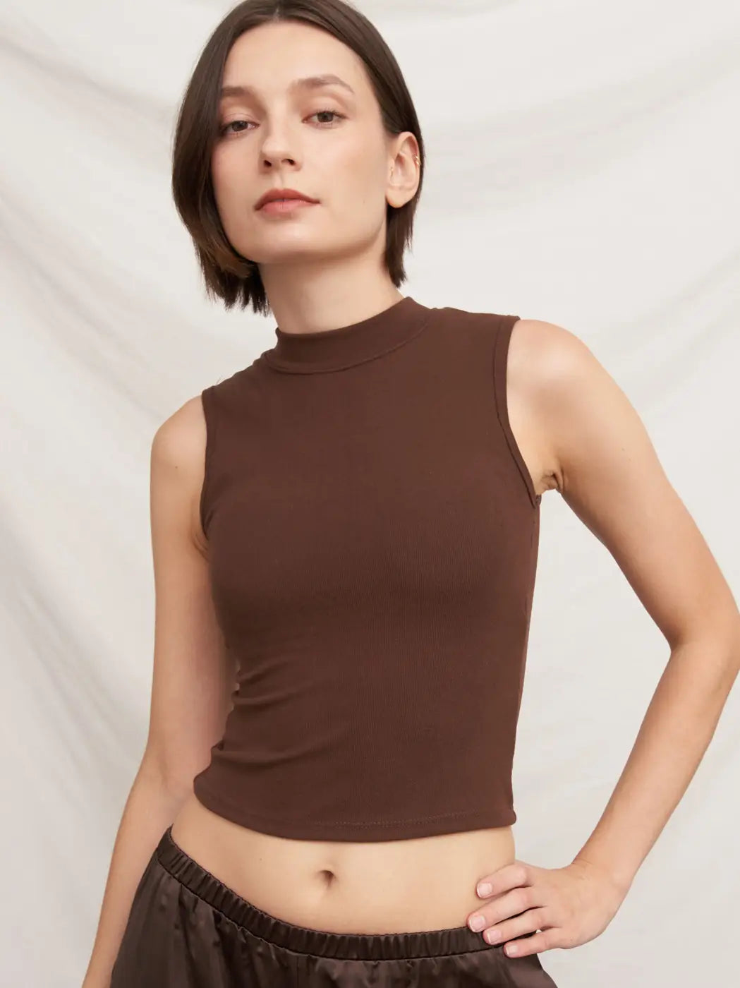 Gigi Mock Neck Bra Top by En Creme, view 4