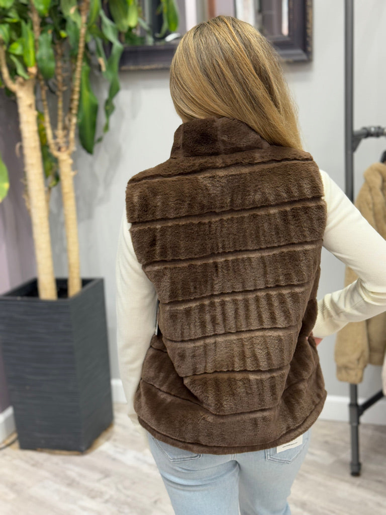 Chocolate brown faux fur vest.