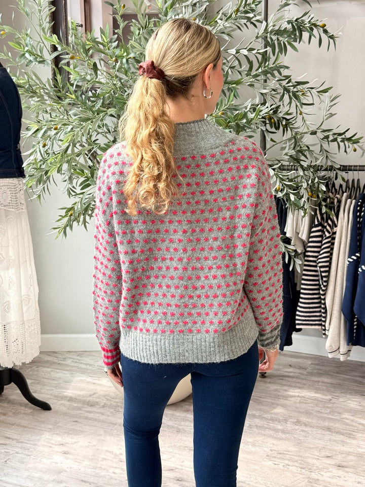 Two Tone Dot Fleck Button Cardigan