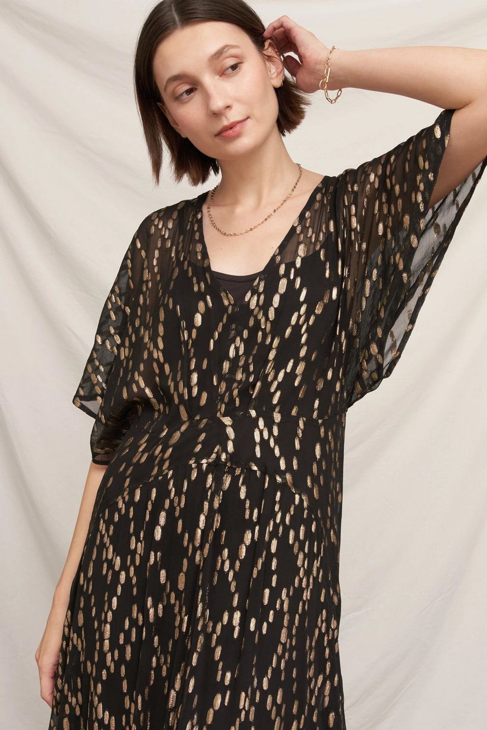 Celeste Lurex Maxi Dress in Black Gold, view 2