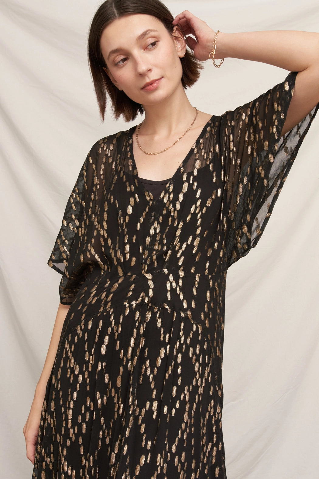 Celeste Lurex Maxi Dress in Black Gold, view 2