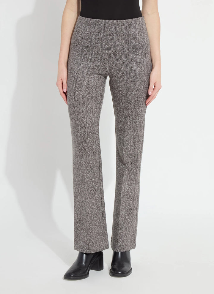 Elysse Herringbone Pant in grey and brown herringbone with slim flare leg, front view