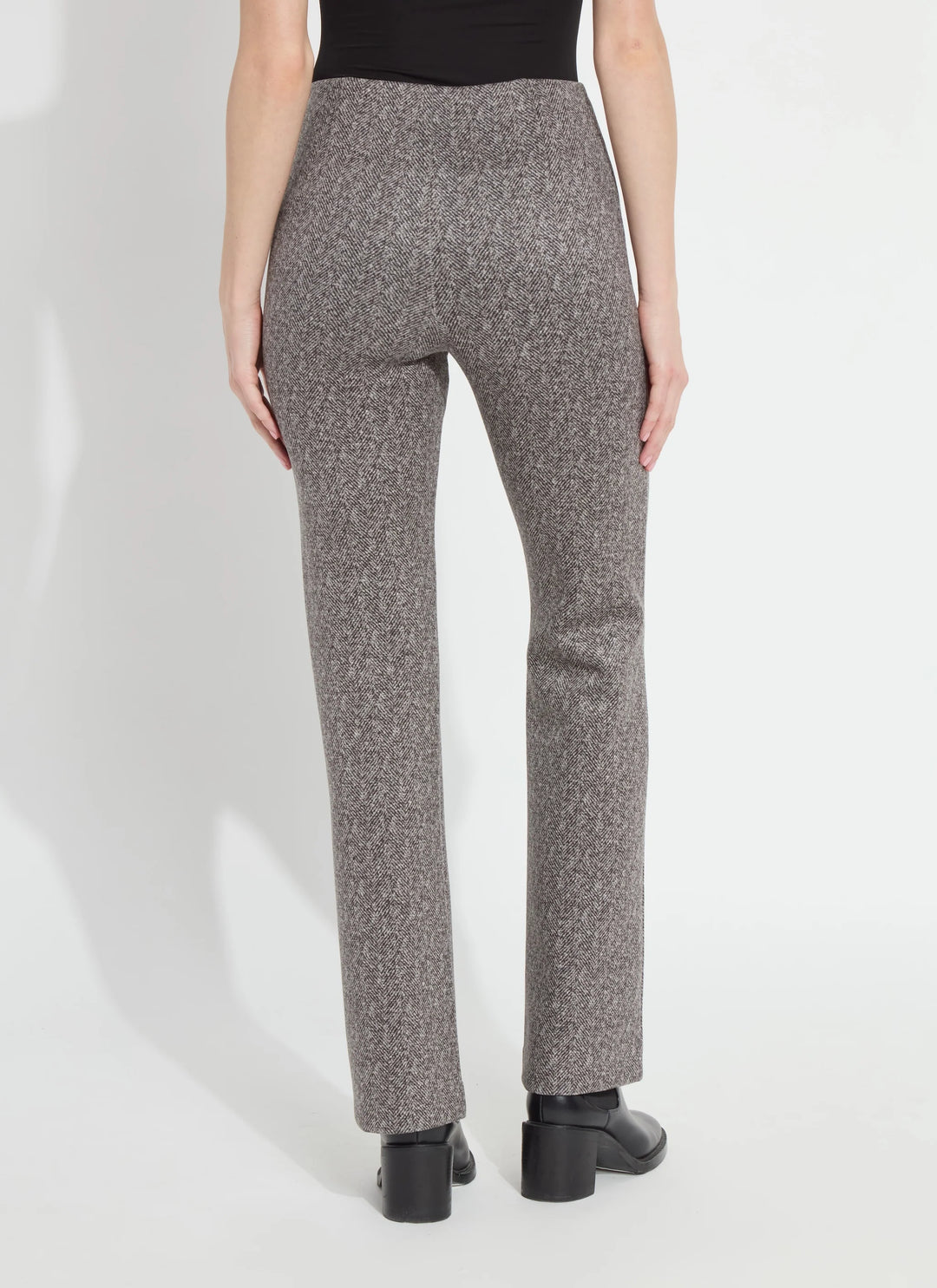 Elysse Herringbone Pant back view in grey and brown herringbone