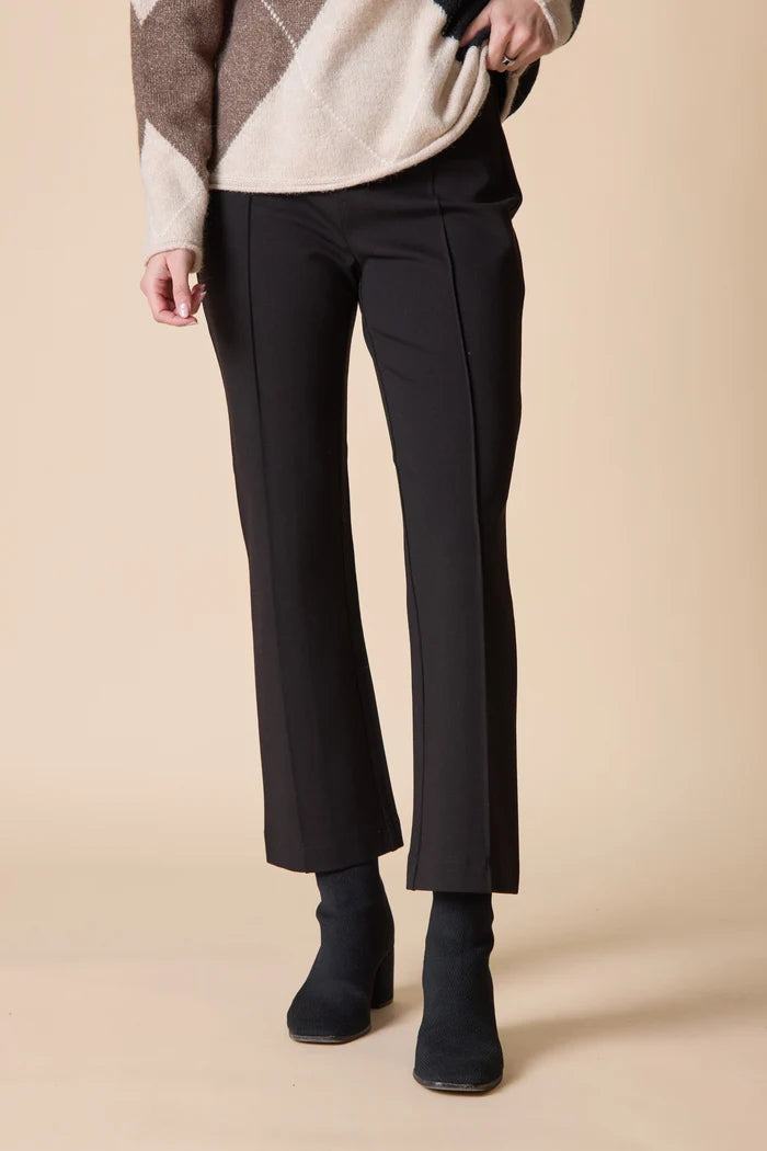 Habitat Clothes Luxe Ponte Kick Flare Pant in Black, detail view of pintuck seam