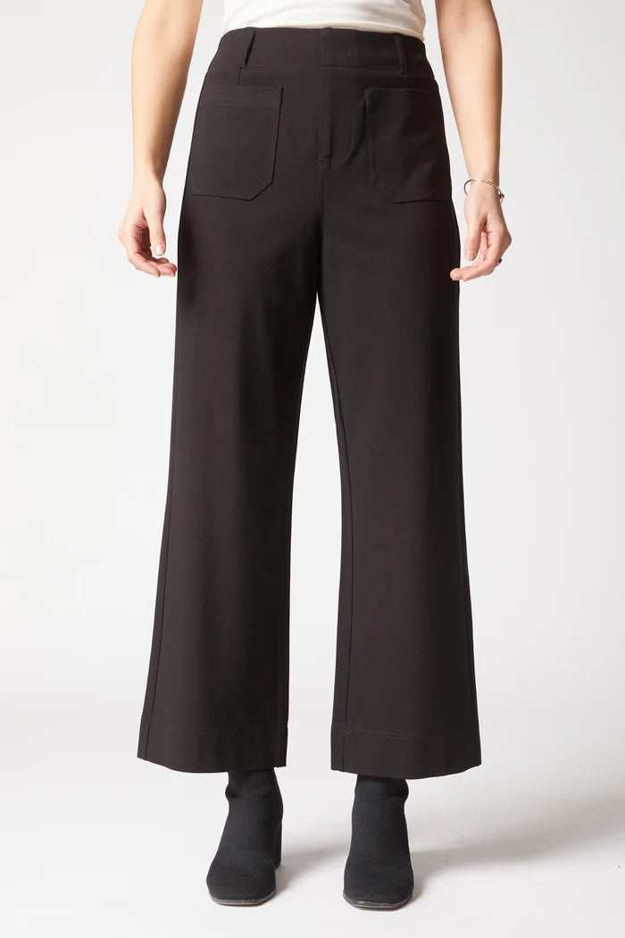 Habitat Clothes Luxe Ponte Crop Wide Leg Pant in Black, front view