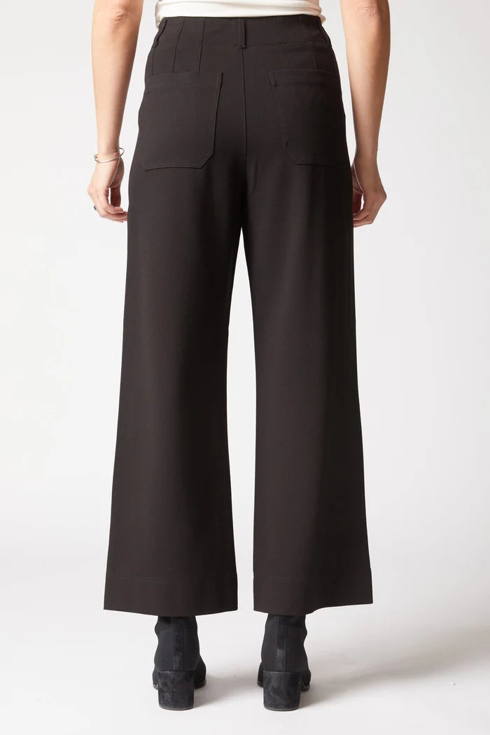 Habitat Clothes Luxe Ponte Crop Wide Leg Pant in Black, back view