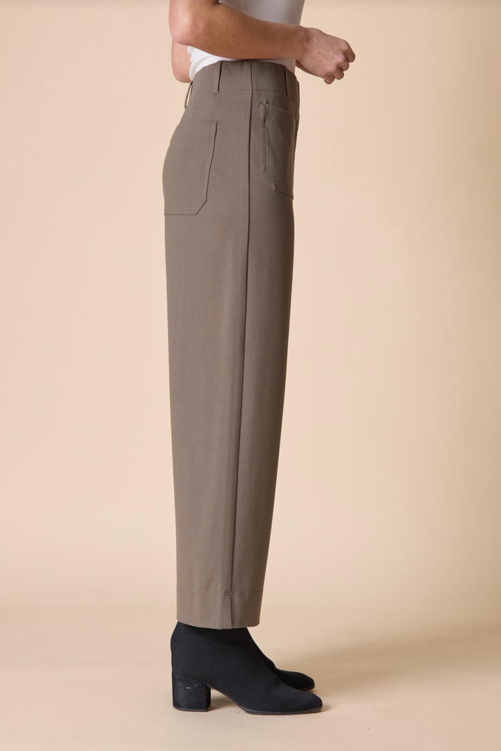 Habitat Clothes Luxe Ponte Crop Wide Leg Pant in Umber, front view
