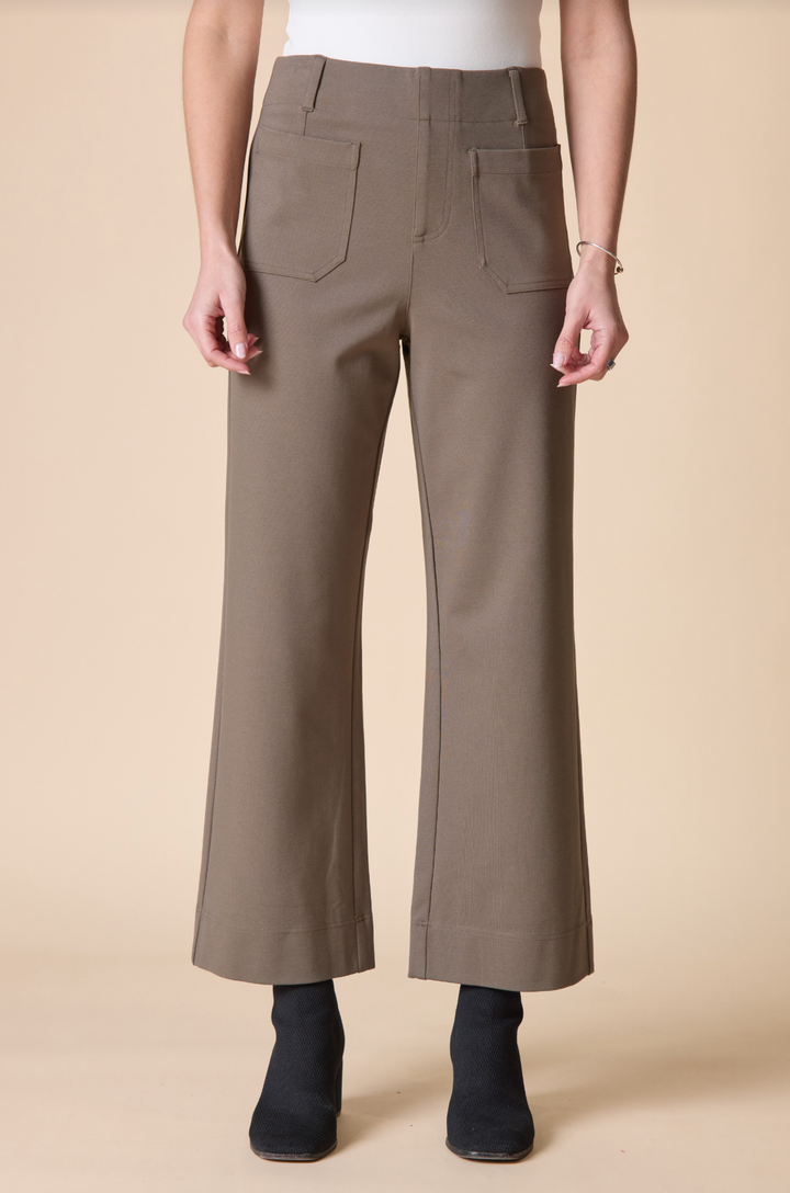 Habitat Clothes Luxe Ponte Crop Wide Leg Pant in Umber, back view