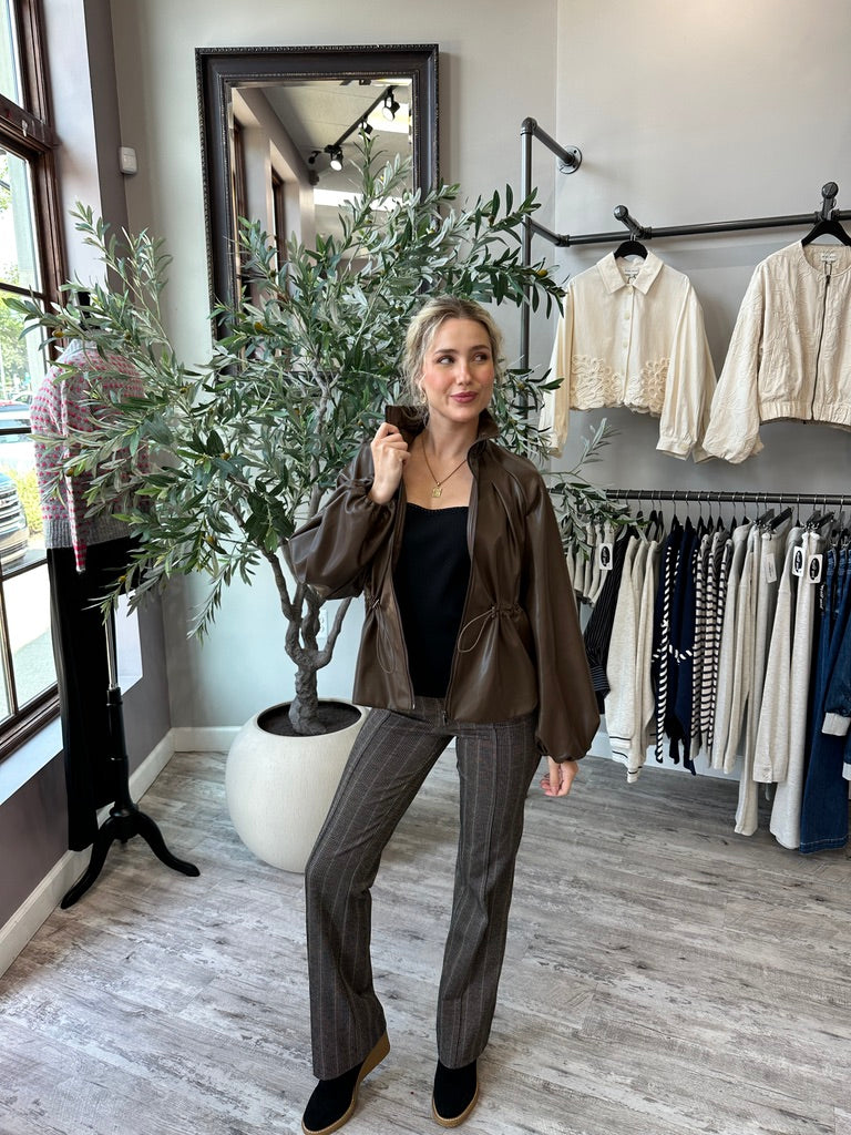 Cognac Cinched Leather Jacket