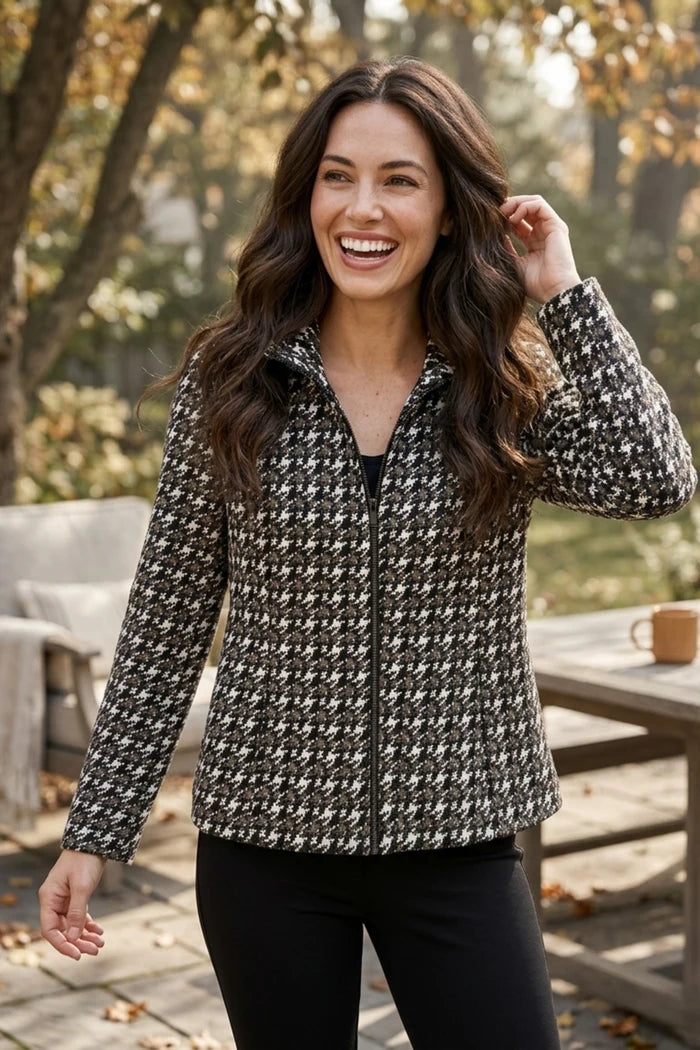 Habitat Clothes Madison Ponte Jacket in Umber Multi, front view