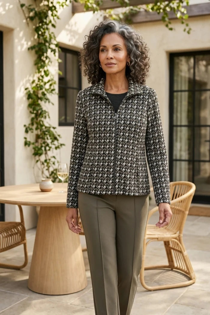 Habitat Clothes Madison Ponte Jacket in Umber Multi, side view