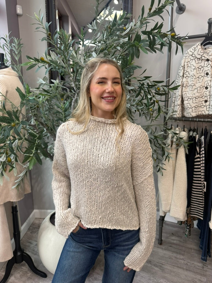 White Tea Rolled Hem Sweater