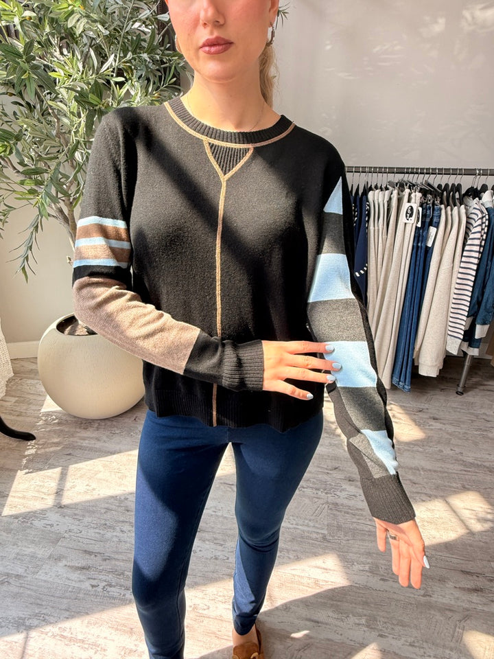 Camel Trim Colorblock Sleeve Sweater