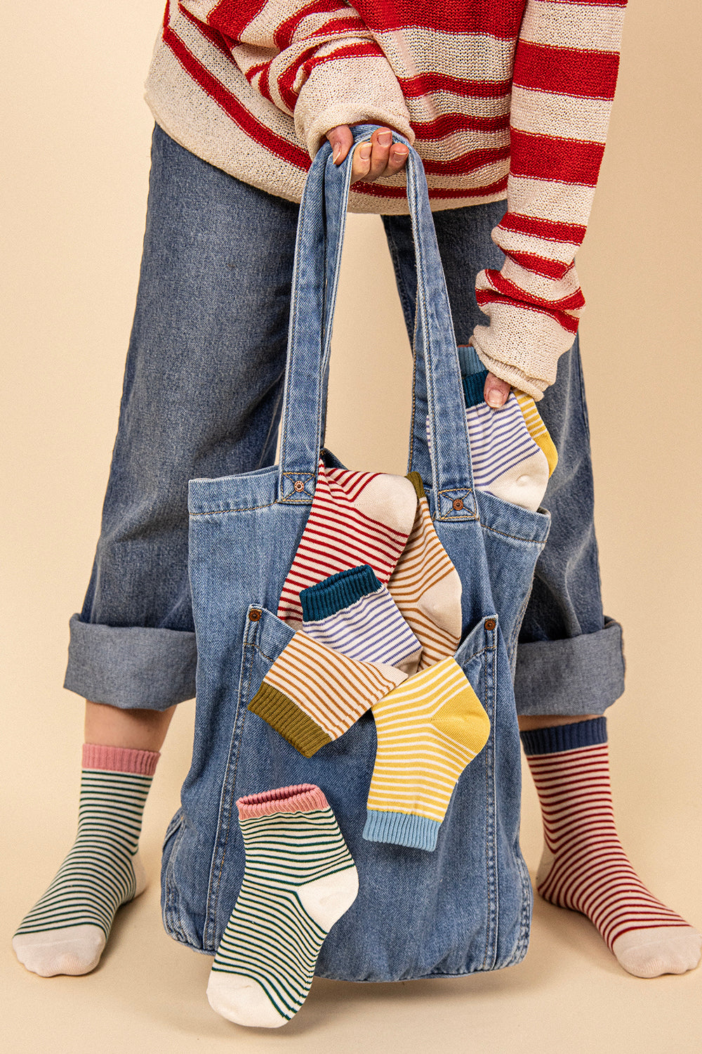 Happy Stripe Crew Socks