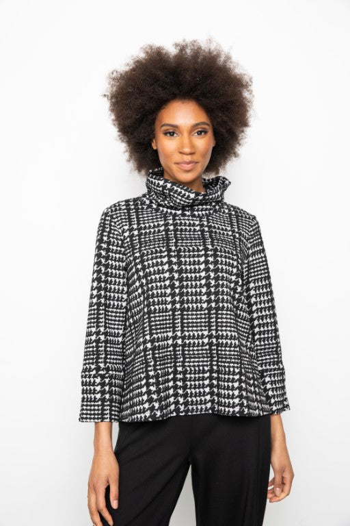 Houndstooth Cowl Top, Sand