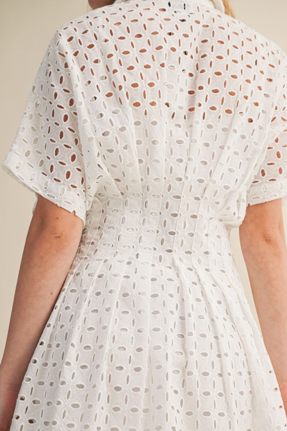 Eyelet Shirt Dress D6217 Miou Muse White / S Eyelet Shirt Dress D6217 Miou Muse White / S