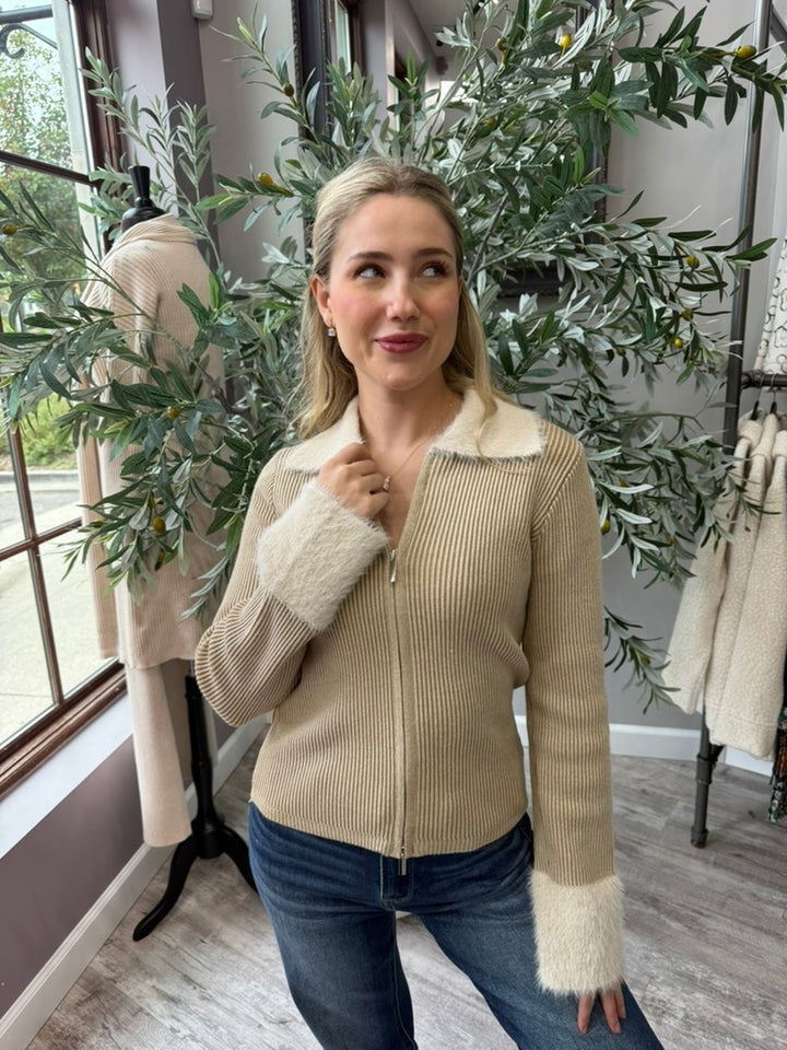 Chalet Faux Fur Trim Zip Cardigan