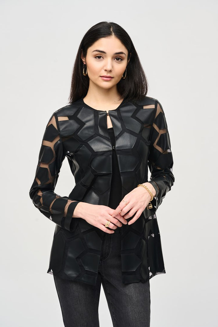 Mya Leatherette Mesh Jacket, Black