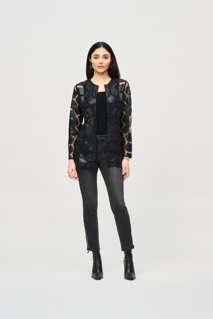 Mya Leatherette Mesh Jacket, Black