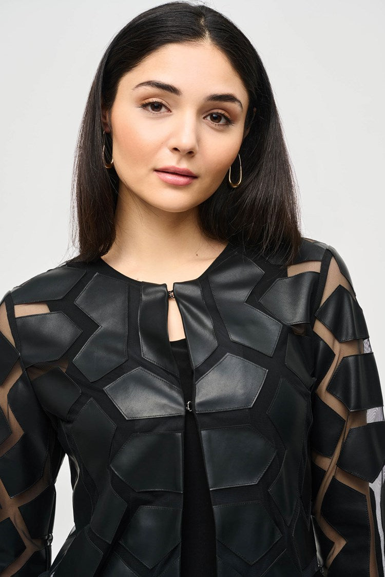 Mya Leatherette Mesh Jacket, Black