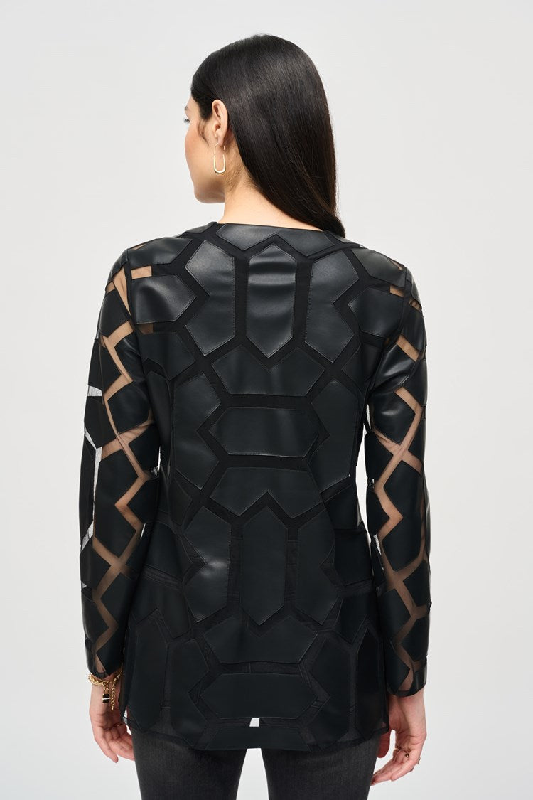 Mya Leatherette Mesh Jacket, Black