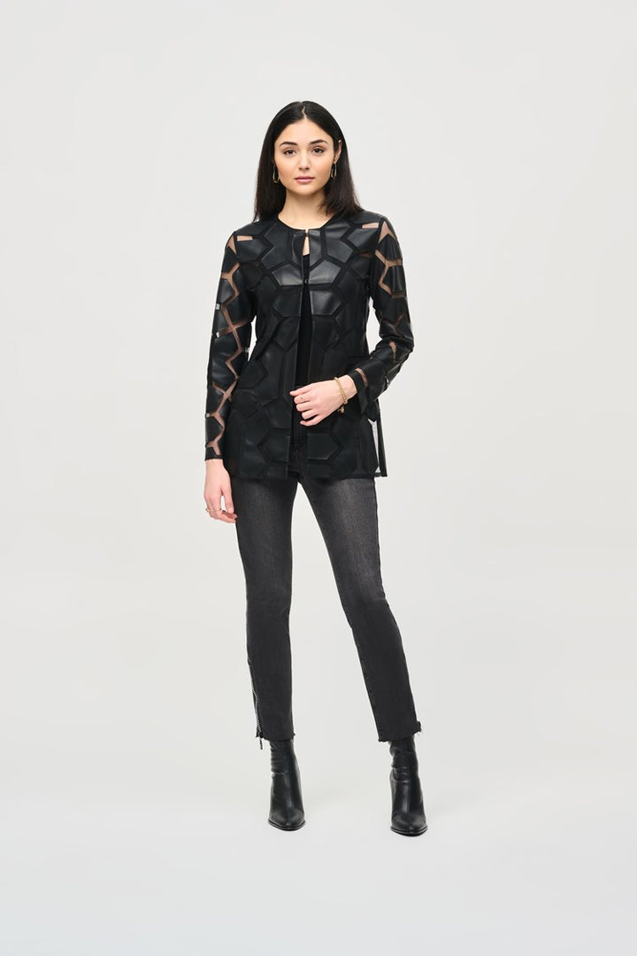 Mya Leatherette Mesh Jacket, Black