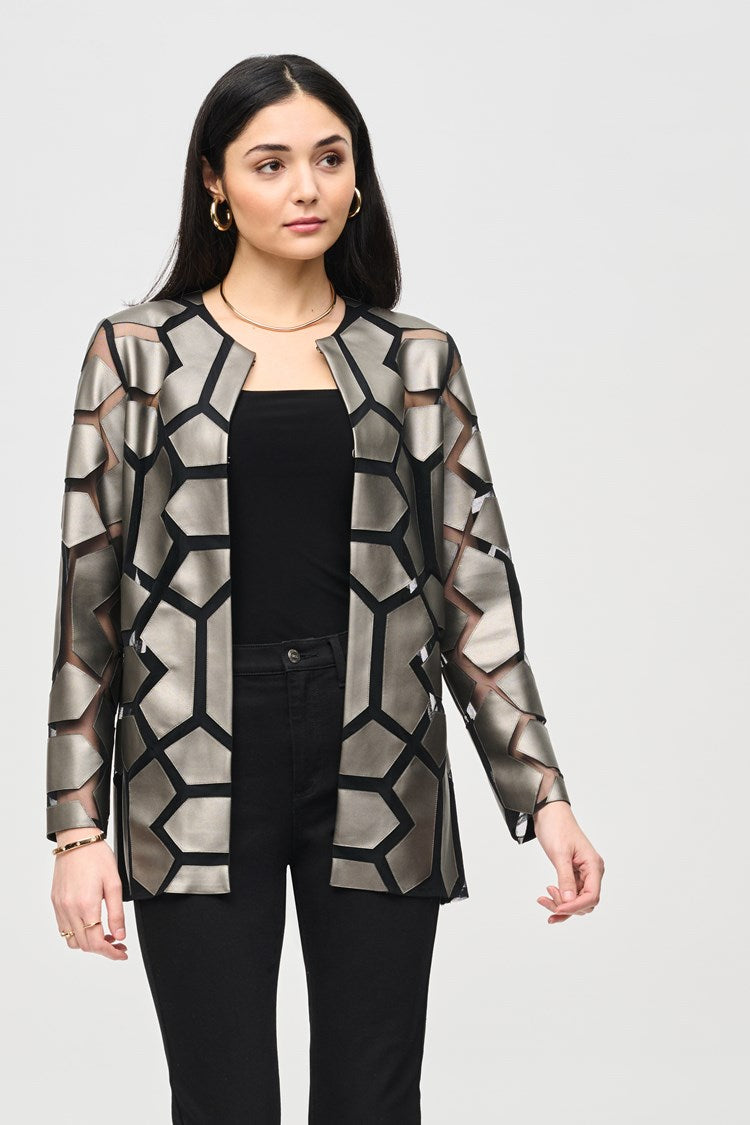 Mya Leatherette Mesh Jacket, Gunmetal