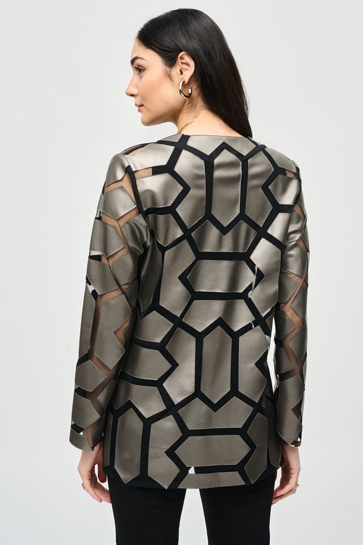 Mya Leatherette Mesh Jacket, Gunmetal