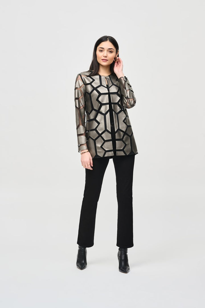 Mya Leatherette Mesh Jacket, Gunmetal