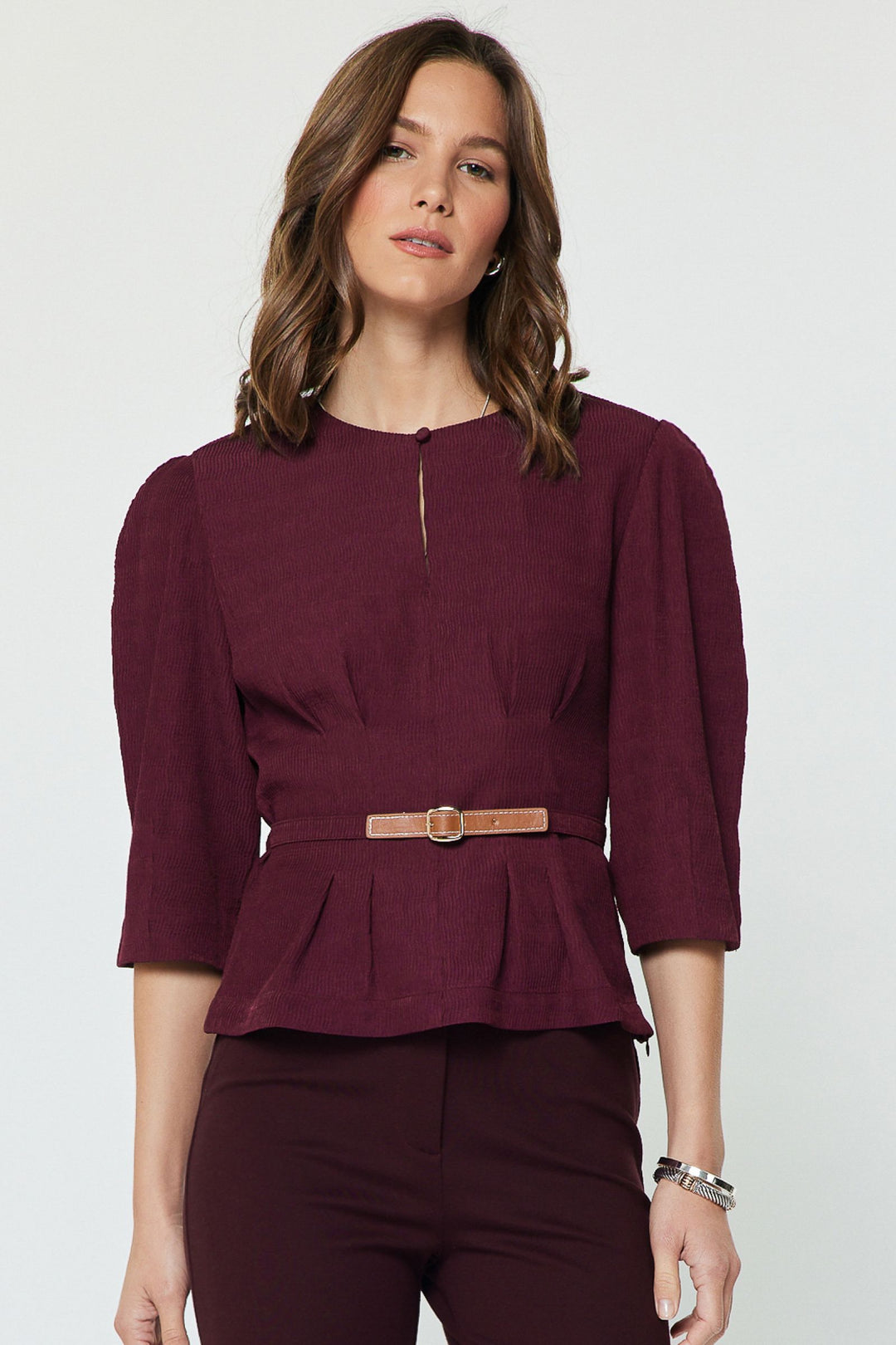 Bordeaux Belted Blouse