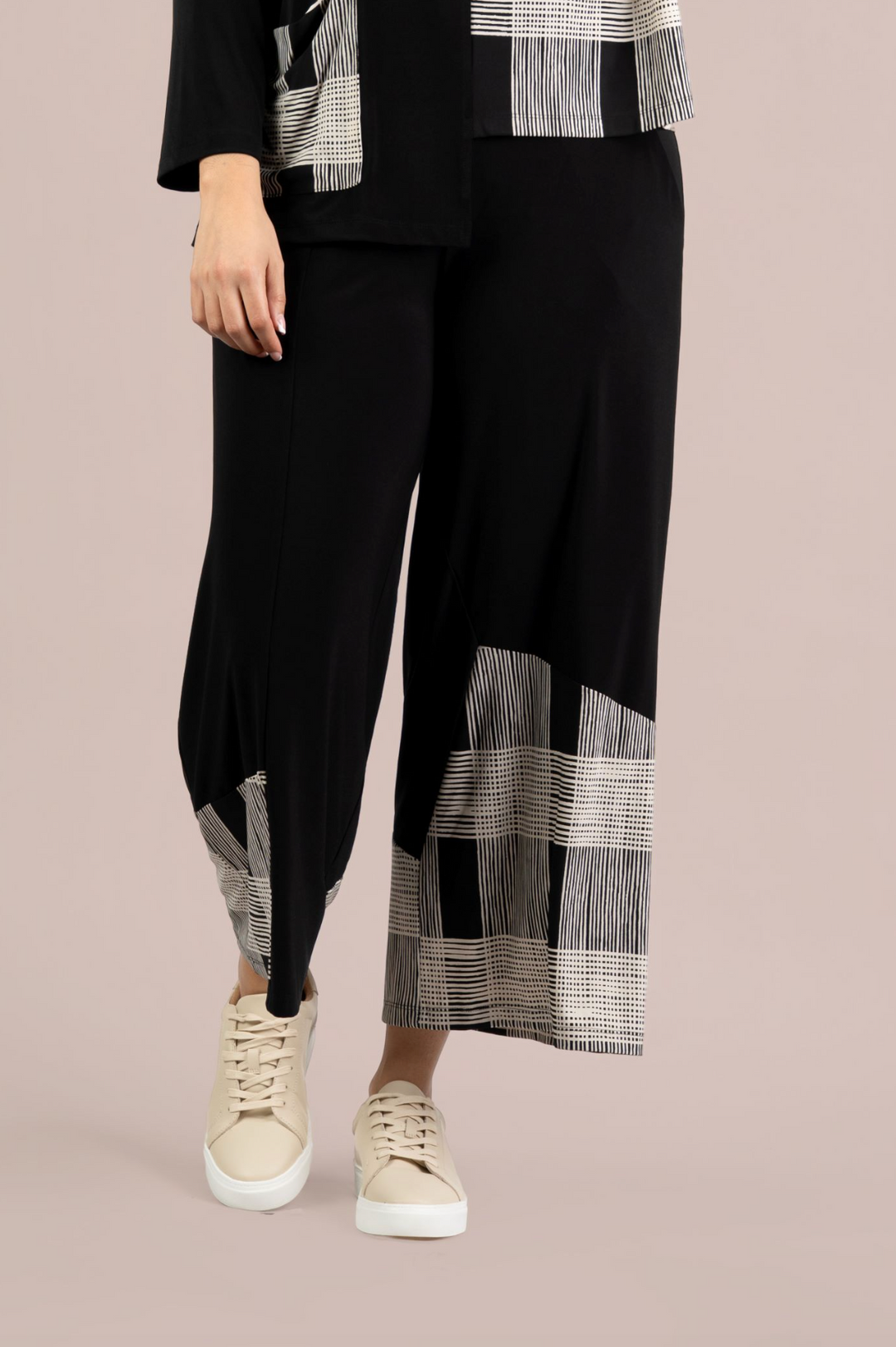 Wide Leg Crop Trouser, Cashew Plaid