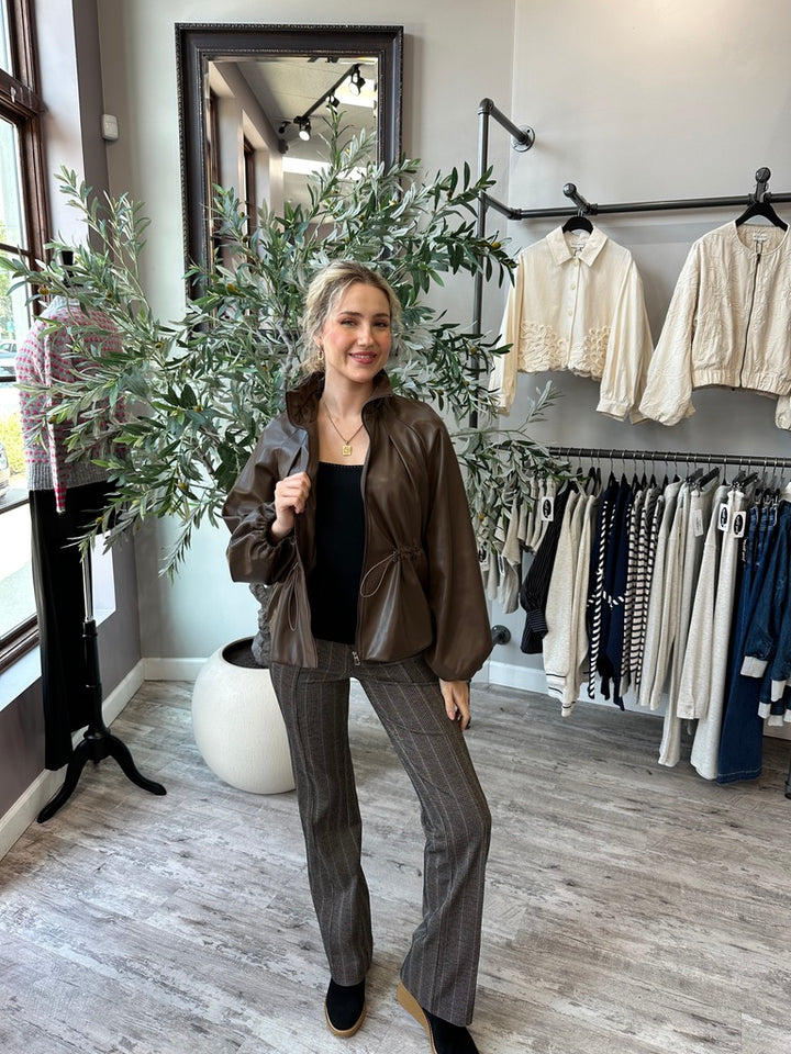 Cognac Cinched Leather Jacket