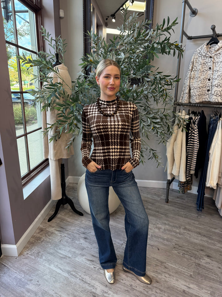 Windsor Plaid Velour Mock Neck Top