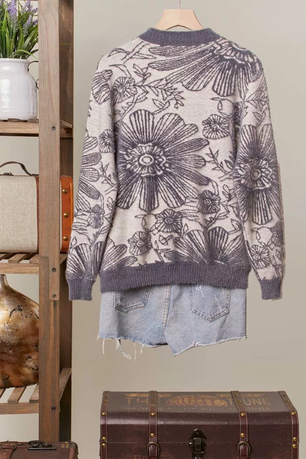 Florals in Grey Sweater, Final Sale