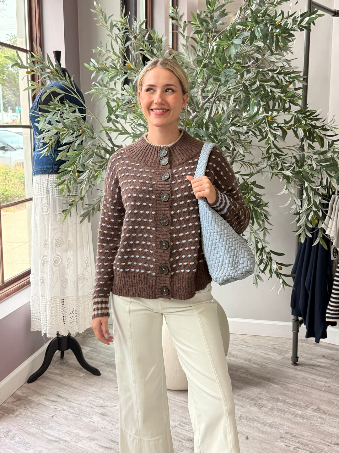Two Tone Dot Fleck Button Cardigan