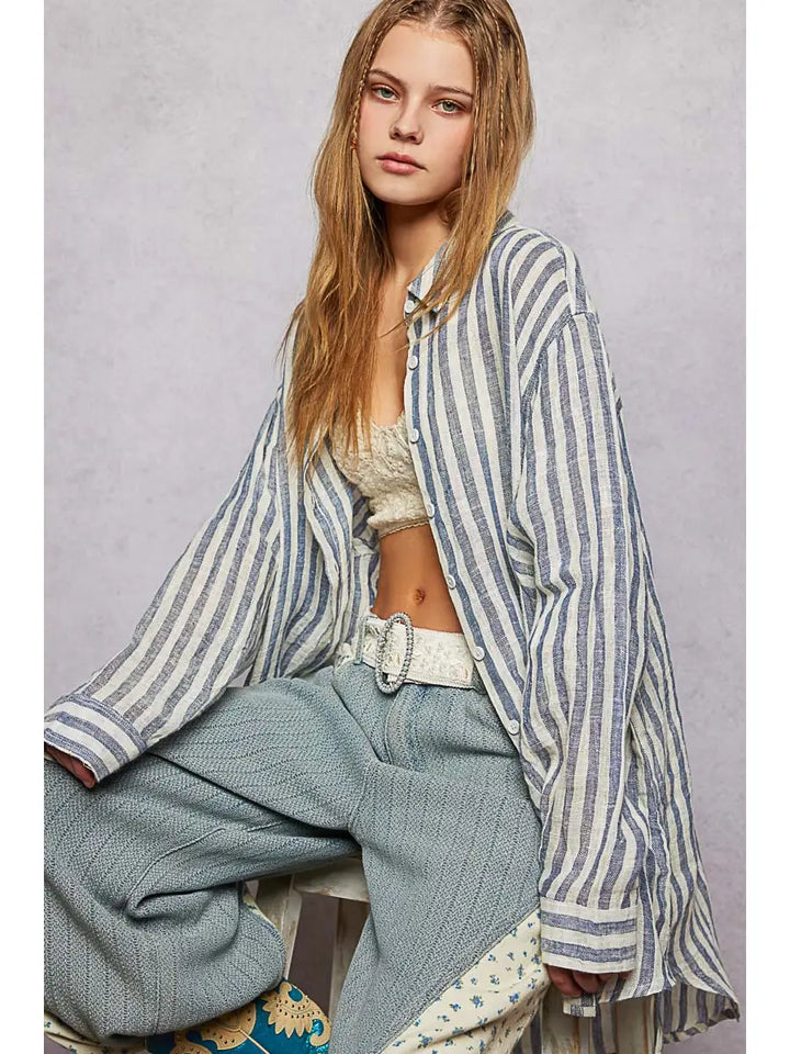 Maya Oversized Striped Linen Shirt