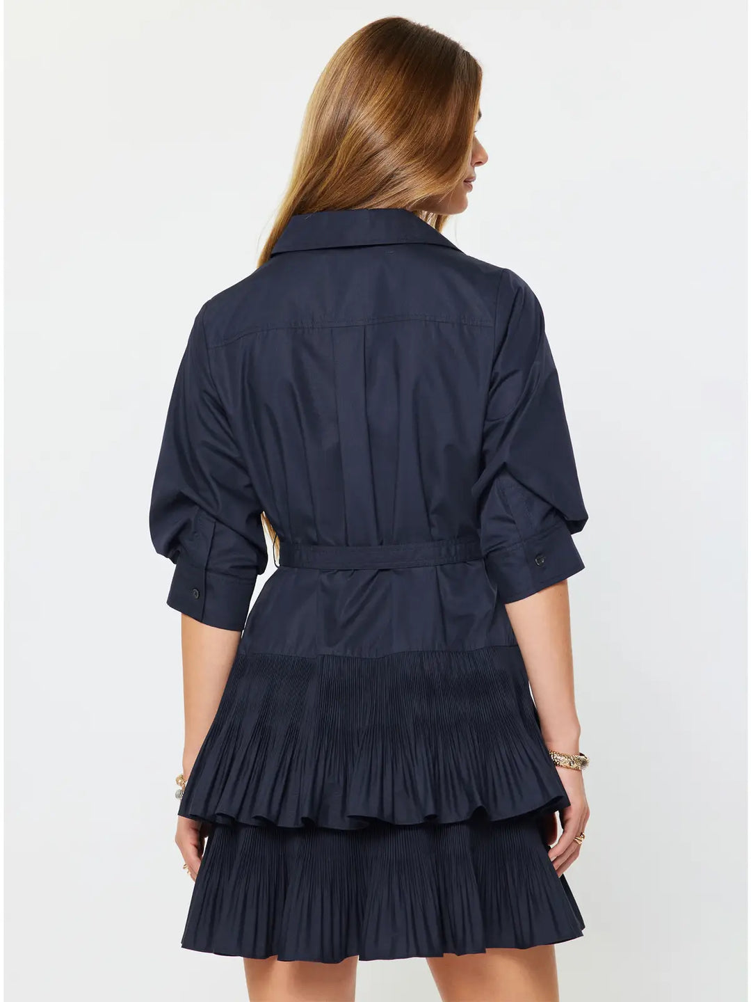 Polished Poplin Tiered Dress, Navy