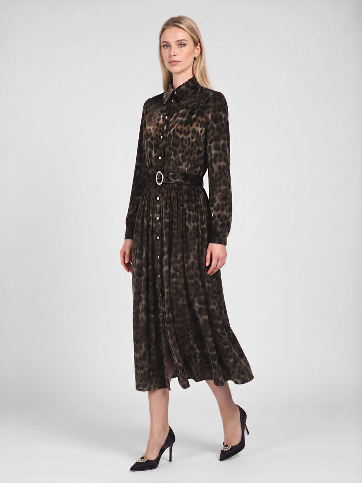 Serengeti Belted Leopard Midi Dress